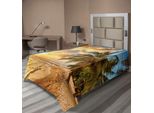 Abakuhaus Lenzuolo Da Letto, Spiaggia Tropicale Sabbiosa Con Orizzonte Al Tramonto E Foto Estiva Con Palme Da Cocco, Lenzuolo Morbido E Confortevole Per Un Letto Decorativo 1 Pezzo 190 Cm X 100 Cm, Crema Blu
