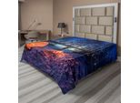 Abakuhaus Lenzuolo Wald, Foto Di Una Tenda Da Campeggio Notturna In Inverno Su Terreni Coperti Di Neve Attraverso Il Lago, Morbido E Confortevole Lenzuolo Superiore Per Un Letto Decorativo 1 Pezzo 275 Cm X 260 Cm, Arancione Blu