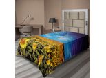 Abakuhaus Lenzuolo Con Motivo Girasoli, Foto Del Campo Di Girasoli Con Skyline Estivo E Natura, Lenzuolo Morbido E Confortevole Per Un Letto Decorativo 1 Pezzo 260 Cm X 168 Cm, Giallo E Blu