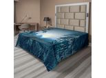Abakuhaus Lenzuolo Urwald, Notte Nella Giungla Della Foresta Pluviale Con Grafica Selvaggia Con Tigre, Luna, Palme, Arbusti E Nebbia, Lenzuolo Superiore Morbido E Confortevole Per Un Letto Decorativo 1 Pezzo 244 Cm X 205 Cm, Verde Acqua