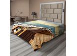Abakuhaus Lenzuolo Nautico, Barca A Vela Sulle Onde Del Mediterraneo Al Tramonto, Cielo, Nuvole, Viaggi, Lenzuolo Morbido E Confortevole Per Un Letto Decorativo, 1 Pezzo, 275 Cm X 260 Cm, Color Crema E Blu