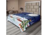 Abakuhaus Lenzuolo Natalizio, Stagione Invernale Pupazzo Di Neve Albero Di Natale Babbo Natale Regali Neve Stelle, Lenzuolo Morbido E Confortevole Per Un Letto Decorativo 1 Pezzo 260 Cm X 228 Cm, Bianco Blu