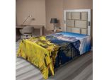 Abakuhaus Lenzuolo Da Letto, Vista Del Villaggio Con Cime Montuose E Prato Artwork Delle Alpi Nord Europee, Lenzuolo Morbido E Confortevole Per Un Letto Decorativo 1 Pezzo 260 Cm X 168 Cm, Grigio E Verde