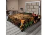 Abakuhaus Lenzuolo Natalizio, Omino Di Pan Di Zenzero, Confezione Regalo, Legno Di Conifera, Pino, Cannella, Dessert Su Tema Rustico In Legno, Morbido E Confortevole Lenzuolo Superiore Per Un Letto Decorativo 1 Pezzo 244 Cm X 205 Cm, Marrone Verde