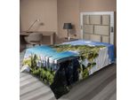 Abakuhaus Lenzuolo Da Viaggio, Stampa Con Isola Caraibica Con Palme E Oceano, Destinazione Esotica, Lenzuolo Morbido E Confortevole Per Un Letto Decorativo, 1 Pezzo, 190 Cm X 100 Cm, Blu Crema