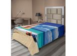 Abakuhaus Lenzuolo Da Letto, Spiaggia Cubana Esotica Con Barca A Vela E Onde, Immagine Tropicale Estiva Della Costa, Lenzuolo Morbido E Confortevole Per Un Letto Decorativo, 1 Pezzo, 260 Cm X 168 Cm, Blu Crema
