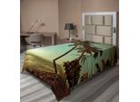 Abakuhaus Lenzuolo Con Palme, Tramonto Tropicale Sulla Spiaggia Dell'oceano Pacifico, Stampa Esotica Con Alberi E Paesaggi, Lenzuolo Morbido E Confortevole Per Un Letto Decorativo, 1 Pezzo, 260 Cm X 168 Cm, Verde Marrone