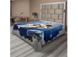 Abakuhaus Lenzuolo Spaziale, Astronauta Sulla Metà Grunge Con Pennellate Geometriche Scifi Modern Art, Lenzuolo Superiore Morbido E Confortevole Per Un Letto Decorativo 1 Pezzo 244 Cm X 205 Cm, Beige Blu