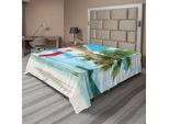 Abakuhaus Lenzuolo Natalizio, Calzino Sulla Palma Su Design Tropicale Babbo Natale Festa Invernale Vigilia Di Natale, Lenzuolo Superiore Morbido E Confortevole Per Un Letto Decorativo 1 Pezzo 266 Cm X 260 Cm, Multicolore
