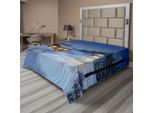 Abakuhaus Lenzuolo Natalizio, Decorazione Natalizia In Stile Rustico Con Pupazzo Di Neve Con Sciarpa E Berretto Stampati, Morbido E Confortevole Lenzuolo Superiore Per Un Letto Decorativo 1 Pezzo 260 Cm X 228 Cm, Blu E Bianco