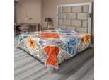 Abakuhaus Lenzuolo Singolo, Patchwork Con Cuori E Motivi Floreali Vorticosi Con Dettagli Folcloristici Femminili, Lenzuolo Superiore Morbido E Confortevole Per Un Letto Decorativo 1 Pezzo 260 Cm X 228 Cm, Multicolore