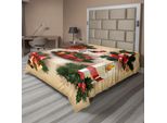 Abakuhaus Lenzuolo Natalizio, Stile Vintage Classico Candela Religiosa Campana Vischio Nastro Uccellino Stampa Artistica, Morbido E Confortevole Lenzuolo Superiore Per Un Letto Decorativo 1 Pezzo 244 Cm X 205 Cm, Multicolore