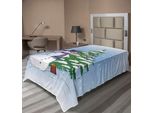 Abakuhaus Lenzuolo Natalizio, Pupazzo Di Neve Invernale Con Cappello Di Pizzo E Sciarpa, Ramo Di Vischio, Albero E Uccellino, Lenzuolo Morbido E Confortevole Per Un Letto Decorativo 1 Pezzo 190 Cm X 100 Cm, Blu Verde