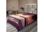 Abakuhaus Lenzuolo Con Palme, Spiaggia Tropicale All'ombra Al Tramonto, Onde Dell'oceano, Tranquillità Paradisiaca Nella Natura, Lenzuolo Morbido E Confortevole Per Un Letto Decorativo, 1 Pezzo, 260 Cm X 168 Cm, Giallo