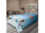 Abakuhaus Lenzuolo Natalizio, Bosco Di Pupazzi Di Neve Buon Natale Aereo, Morbido E Confortevole Lenzuolo Superiore Per Un Letto Decorativo 1 Pezzo 260 Cm X 168 Cm, Arancione Blu
