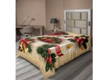 Abakuhaus Lenzuolo Natalizio, Stile Vintage, Candela Religiosa Classica, Ramoscello Di Vischio, Nastro, Uccellino, Stampa Artistica, Lenzuolo Morbido E Confortevole Per Un Letto Decorativo, 1 Pezzo, 260 Cm X 168 Cm, Multicolore