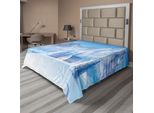 Abakuhaus Lenzuolo Invernale, Casetta Sotto Maestose Montagne In Una Gelida Tempesta Di Neve Invernale, Lenzuolo Morbido E Confortevole Per Un Letto Decorativo, 1 Pezzo, 266 Cm X 260 Cm, Blu