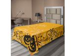 Abakuhaus Lenzuolo Di Halloween, Zucche Intagliate Con Motivi Floreali, Pipistrelli E Intrecci Horror Jack O Lantern Artwork, Morbido E Confortevole Lenzuolo Superiore Per Un Letto Decorativo 1 Pezzo 190 Cm X 100 Cm, Arancione E Nero