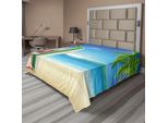Abakuhaus Lenzuolo Natalizio, Babbo Natale Con Costumi Da Bagno Sulla Spiaggia E Tavola Da Surf Tema Natalizio Solare E Caldo, Lenzuolo Morbido E Confortevole Per Un Letto Decorativo 1 Pezzo 244 Cm X 205 Cm, Blu Verde