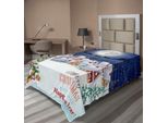 Abakuhaus Lenzuolo Natalizio, Luna Babbo Natale Renna Villaggio Invernale, Morbido E Confortevole Lenzuolo Superiore Per Un Letto Decorativo 1 Pezzo 190 Cm X 100 Cm, Bianco