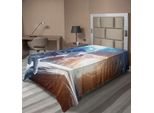 Abakuhaus Lenzuolo Spaziale, Astronauta Nella Galassia Davanti Alla Nebulosa Interstellare, Stampa Artistica Della Nebulosa, Lenzuolo Morbido E Confortevole Per Un Letto Decorativo, 1 Pezzo, 190 Cm X 100 Cm, Blu E Giallo
