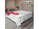 Abakuhaus Lenzuolo Natalizio, Decorazioni Natalizie Sulla Neve Con Fiocchi Di Neve, Ghiaccio, Festività, Illustrazione Grafica Umanitaria, Lenzuolo Morbido E Confortevole Per Un Letto Decorativo, 1 Pezzo, 244 Cm X 205 Cm, Bianco E Rosso.
