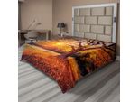 Abakuhaus Lenzuolo Con Motivo Autunnale, Grande Albero Maestoso Che Sparge Foglie Appassite Sul Paesaggio Stagionale Collinare, Morbido E Confortevole Lenzuolo Superiore Per Un Letto Decorativo 1 Pezzo 266 Cm X 260 Cm, Marrone