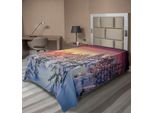 Abakuhaus Lenzuolo Invernale, Paesaggio Innevato Con Alba Cupa Nella Foresta Di Montagna Foto Di Natura Serena, Lenzuolo Morbido E Confortevole Per Un Letto Decorativo 1 Pezzo 190 Cm X 100 Cm, Bianco Rosso