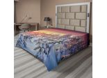 Abakuhaus Lenzuolo Invernale, Paesaggio Innevato Con Alba Cupa Nella Foresta Di Montagna Foto Di Natura Serena, Lenzuolo Morbido E Confortevole Per Un Letto Decorativo 1 Pezzo 260 Cm X 228 Cm, Bianco Rosso