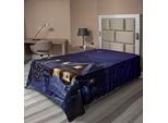 Abakuhaus Lenzuolo Natalizio, Paesaggio Invernale Con Casa E Albero Disegnati Di Notte Arte Concettuale A Tema Familiare, Lenzuolo Morbido E Confortevole Per Un Letto Decorativo 1 Pezzo 260 Cm X 168 Cm, Blu Viola