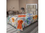 Abakuhaus Lenzuolo Da Letto, Patchwork Con Cuori E Motivi Floreali Vorticosi Con Dettagli Folcloristici Femminili, Lenzuolo Superiore Morbido E Confortevole Per Un Letto Decorativo 1 Pezzo 260 Cm X 168 Cm, Multicolore