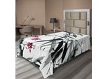 Abakuhaus Lenzuolo Giapponese, Fiori Di Ciliegio Naturali, Motivo Tribale Giapponese Minimalista, Lenzuolo Morbido E Confortevole Per Un Letto Decorativo 1 Pezzo 190 Cm X 100 Cm, Verde Scuro E Viola