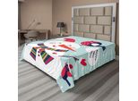 Abakuhaus Lenzuolo Natalizio, Graziosa Illustrazione Natalizia Con Un Uccellino E Un Pupazzo Di Neve Che Festeggiano L'inverno, Morbido E Confortevole Lenzuolo Superiore Per Un Letto Decorativo 1 Pezzo 266 Cm X 260 Cm, Blu E Bianco