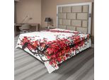 Abakuhaus Lenzuolo Giapponese, Rami Di Ciliegio Giapponese, Acquerello, Illustrazione, Quadro, Lenzuolo Morbido E Confortevole Per Un Letto Decorativo, 1 Pezzo, 275 Cm X 260 Cm, Marrone E Rosso