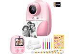 Bambini Fotocamera Digitale Stampa Fotocamera Istantanea 26MP Videocamera Fotocamera Con Scheda Di Memoria Da 32GB, 3 Rotoli Di Carta Di Stampa, 5 Colori Pennello Penna Regalo Per I Bambini, Rosa