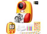 Bambini Fotocamera Digitale Stampa Fotocamera Istantanea 26MP Videocamera Fotocamera Con Scheda Di Memoria 32GB, 3 Rotoli Di Carta Di Stampa, 5 Colori Pennello Regalo Per I Bambini, Giallo