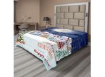 Abakuhaus Lenzuolo Natalizio, Luna Babbo Natale Renna Villaggio Invernale, Morbido E Confortevole Lenzuolo Superiore Per Un Letto Decorativo 1 Pezzo 266 Cm X 260 Cm, Bianco
