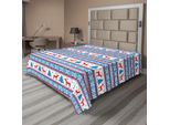 Abakuhaus Lenzuolo Natalizio, Disegno Tradizionale Folcloristico In Maglia, Tema Festivo, Morbido E Confortevole Lenzuolo Superiore Per Un Letto Decorativo, 1 Pezzo, 244 Cm X 205 Cm, Blu E Rosso.