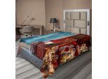 Abakuhaus Lenzuolo Natalizio, Paesaggio Natalizio In Casa Con Finestra Ghiacciata - Rituale Tradizionale - Design Festivo Annuale, Lenzuolo Morbido E Confortevole Per Un Letto Decorativo 1 Pezzo 190 Cm X 100 Cm, Blu Rosso