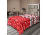 Abakuhaus Lenzuolo Natalizio, Classico Motivo Nostalgico Natalizio Con Forme Geometriche E Grafica A Fiocchi Di Neve, Morbido E Confortevole Lenzuolo Superiore Per Un Letto Decorativo 1 Pezzo 260 Cm X 168 Cm, Bianco Rosso