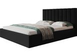 Elegante Letto Matrimoniale Sapporo Slim 140X200 Con Rete E Doghe In Metallo - Letto Imbottito Colore: Nero, Tessuto Velour