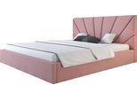 Letto Imbottito Denver Slim 120X200Cm, Letto Matrimoniale Con Contenitore E Rete A Doghe In Metallo, Letto Contenitore, Tessuto Velour, Rosa