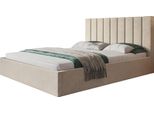Elegante Letto Matrimoniale Sapporo Slim 140X200 Con Rete E Doghe In Metallo - Letto Imbottito Colore: Beige, Tessuto Velour