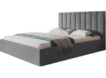 Elegante Letto Matrimoniale Sapporo Slim 180X200 Con Rete E Doghe In Metallo - Letto Imbottito Colore: Grigio Chiaro, Tessuto Velour