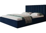 Elegante Letto Matrimoniale Sapporo Slim 140X200 Con Rete E Doghe In Metallo - Letto Imbottito Colore: Blu, Tessuto Velour