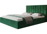 Elegante Letto Matrimoniale Sapporo Slim 140X200 Con Rete E Doghe In Metallo - Letto Imbottito Colore: Verde, Tessuto Velour