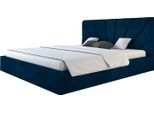 Letto Imbottito Denver Slim 120X200Cm, Letto Matrimoniale Con Contenitore E Rete A Doghe In Metallo, Letto Contenitore, Tessuto Velour, Blu