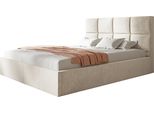 Letto Imbottito Roma Slim Letto Matrimoniale 120X200Cm Con Rete A Doghe In Metallo, Letto Contenitore Con Testiera, Beige Senza Materasso