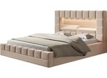 Letto Imbottito Hilton 160 X 200 Cm Con Illuminazione A Led, Letto Matrimoniale Incl. Rete E Doghe, Colore Beige