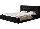 Letto Imbottito Amber Con Illuminazione A Led Letto Matrimoniale 140 X 200 Cm Con Rete A Doghe E Giroletto, Colore: Nero